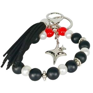Beaded Bag Charm Black Onyx Red Jade Pearl Star Charm Tassel Y2K Key Charm Y2k